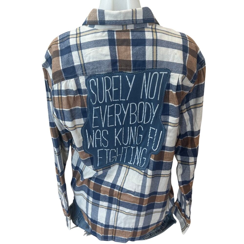 Surely Not Everybody Was Kung Fu Fighting Plaid Flannel Shirt SMALL Oversized